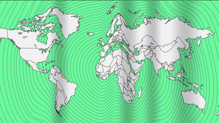 Waves ripple through a map of the world
