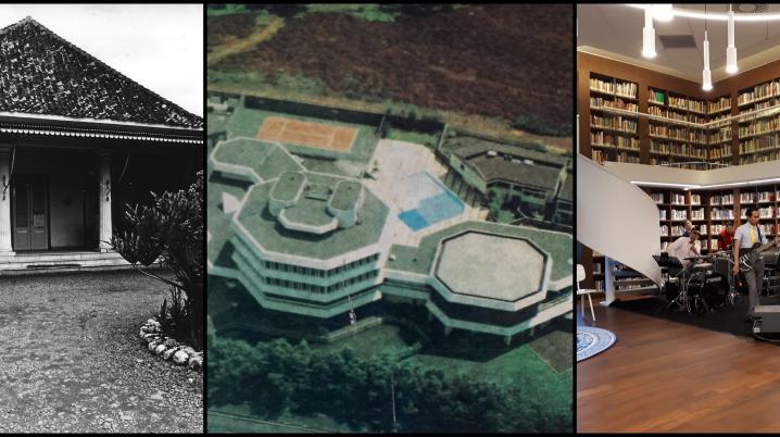 Three photos of Erasmus Huis, from 1970, 1981 and 2018, show how Erasmus Huis has grown.