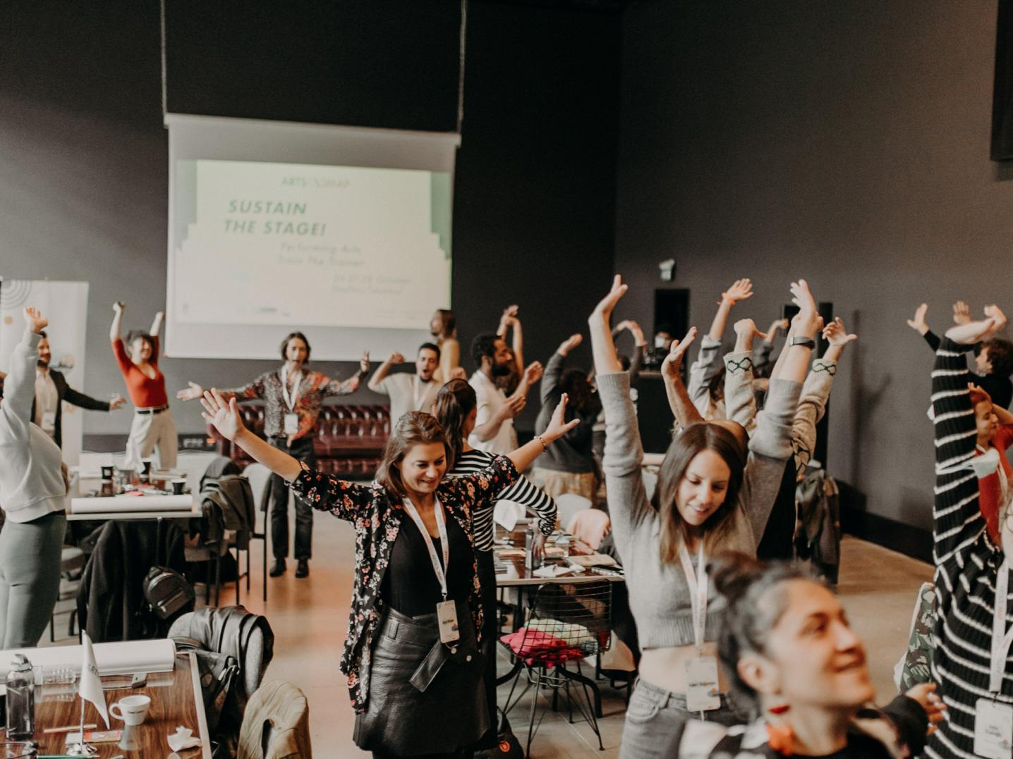 Participants shaking loose during Sustain the Stage in Istanbul, 2021. Photo: DutchCulture