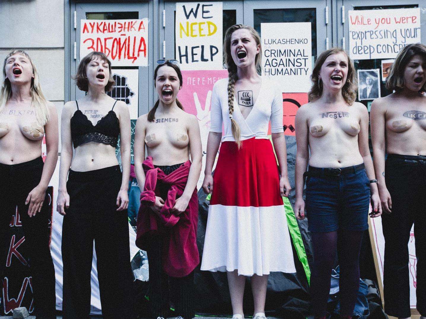 A Solidarity protest by Jana Shostak and other Belarusian women next to the seat of the European Commission representation in Warsaw, June 2021