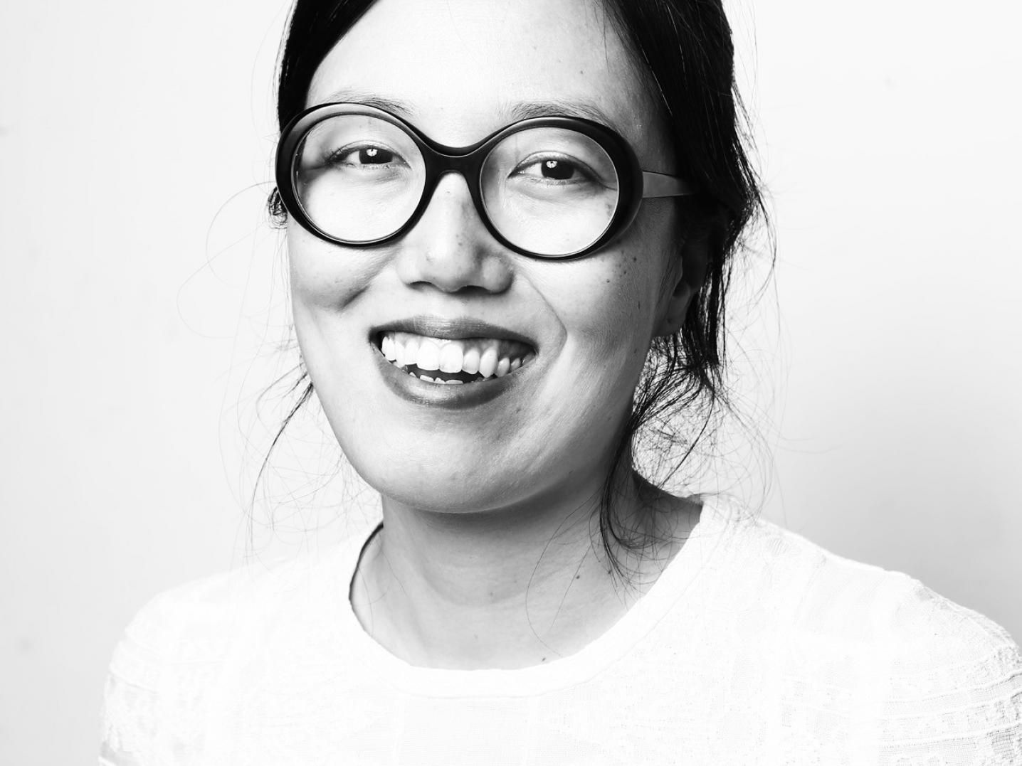 BW portrait of woman with glasses