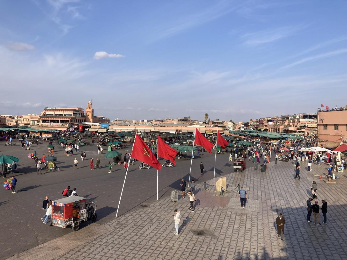 Jemaa el-Fna square by day, seen from the rooftop of the Jemaa el-Fna Museum for Intangible Cultural Heritage