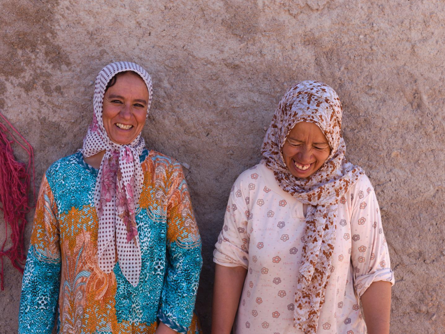 Rahma Ifakkiren and Naima Ouagga of Cooperative: Tefaout n’takdift in the city of Taznakht, Morocco, participants of the project 'One Square Meter Berber' by Mina Abouzahra, 2020.
