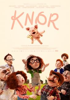 Girl surrounded by people throwing piglet in the air