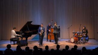 Jazz band playing on a stage