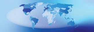 Heat map global overview in blue, varying from dark blue with lots of international cultural activities to very light blue with little international cultural activities