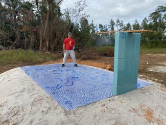 Moritz Ebinger working on the swimming pool project in Moengo, Suriname