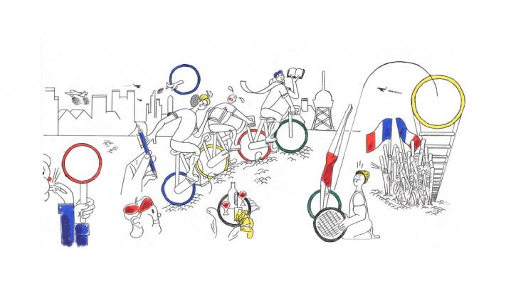 an illustration with sports and french symbols