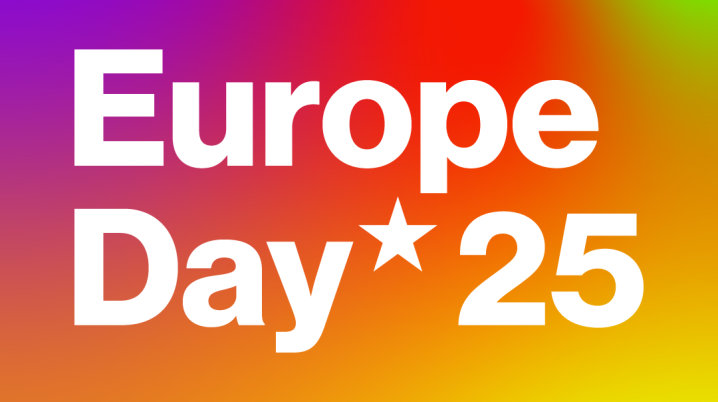 A colorful, gradient background with 'Europe Day 25' written on it
