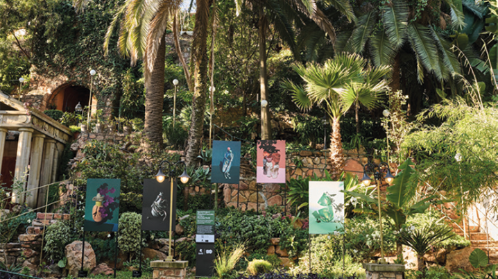 Tropical garden with artwork exhibition